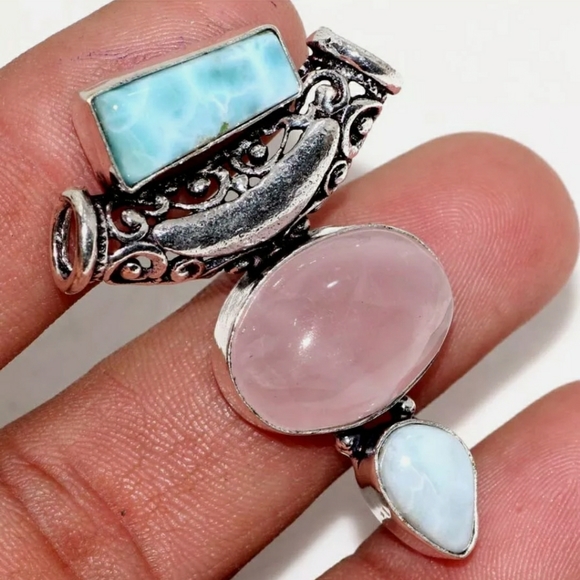 Hand Crafted Jewelry - Sale INTRICATE LARIMAR & ROSE QUARTZ PENDANT